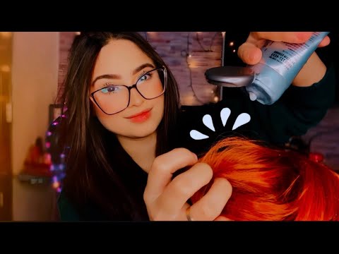 ASMR:VOU LAVAR E HIDRATAR O SEU CABELO💤(sons de creme,secador,sons de líquido)