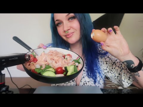 ASMR Eating Prawn Salad & Peeling A Boiled Egg (EATING SOUNDS) 🍤🥗🥚