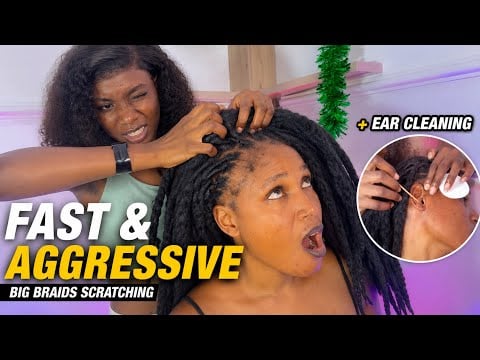 ASMR Fast & Aggressive Big Braids Scratching + Ear Scratching, Ear Cleaning & Ear Massage