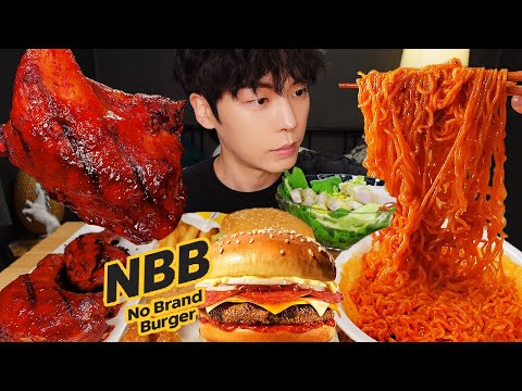 ASMR MUKBANG | 불닭 양념치킨 레시피 & NBB 햄버거 치즈볼 신라면 볶음면 먹방 FRIED CHICKEN AND FIRE NOODLES EATING