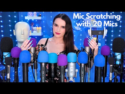 ASMR Mic Scratching 💙 20 MICS at the SAME Time! 😲 No Talking for Sleep 😴 1 HOUR - 4K