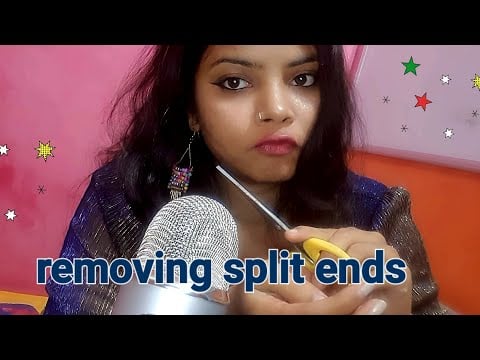 asmr : removing your split ends ( whispering,  haircare, relaxing, soft touch )