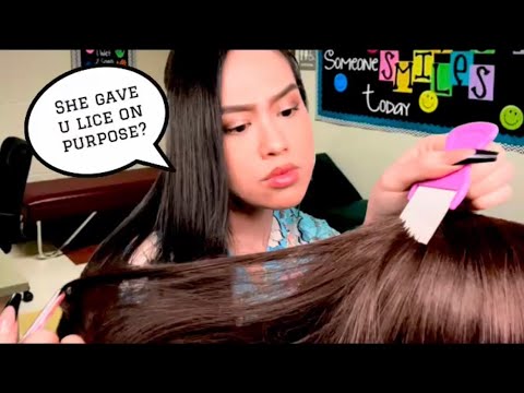 ASMR School Nurse Lice Check + Treatment 🍎 (scalp check, scratching, plucking)| soft gum chewing rp