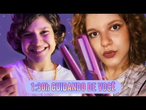ASMR CUIDANDO DO SEU CABELO ATÉ VOCÊ DORMIR 😴 Corte de cabelo, penteado, prancha, etc