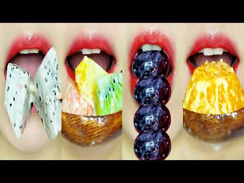 ASMR COLD HWACHAE & EXOTIC COLORFUL FRUIT MUKBANG | EMOJI FOOD EATING SOUNDS