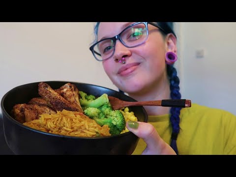 ASMR Eating Chicken Wings, Peri Peri Rice & Veg (Up Close LOFI Eating Sounds)