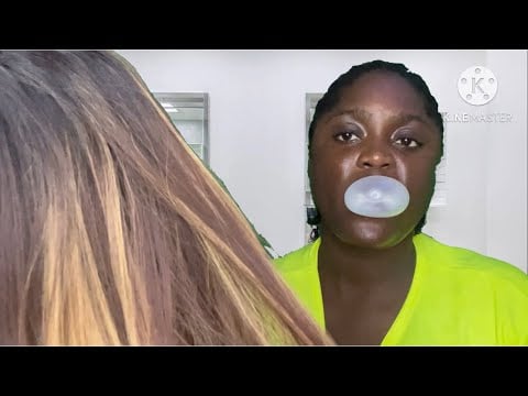 Asmr ✨salon Hairplay bubblegum blowing and chewing with hair brushing only