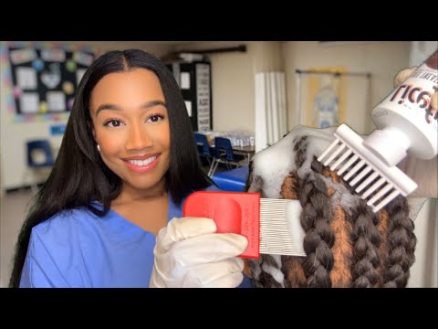 ASMR School Nurse Lice Check Role-play on Braids 🪲 Lice Check Removal ASMR | School Nurse Role-play￼