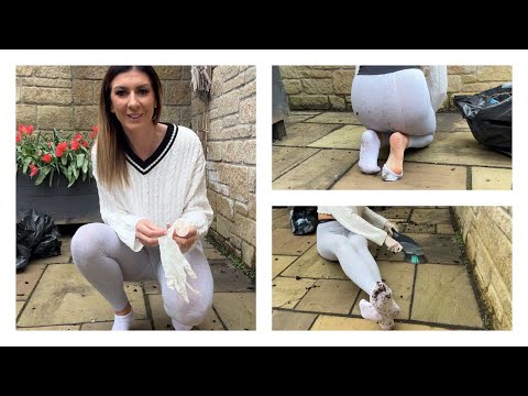 ASMR Sweeping The Patio - Leggings Outdoors Dirty Socks Housewife Gardening