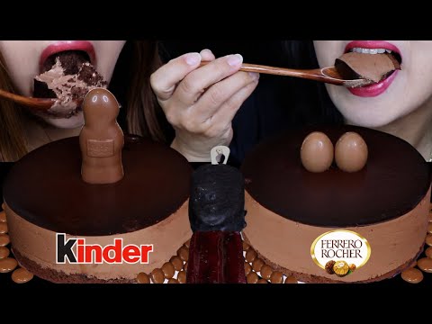 ASMR FERRERO + KINDER CHOCOLATE MOUSSE CAKES + OREO ICE CREAM BAR 초콜릿 케이크 먹방 ケーキ केक 먹방