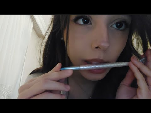 asmr pen noms, mermaid brush nibbling - brushing mic, mouth sounds ^^ 