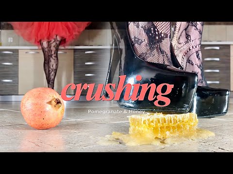 High Heels Crushing Food: Honey vs. Pomegranate! Oddly Satisfying! ASMR
