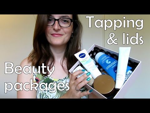 ASMR tapping and lids ~ empty beauty product packages & soft speaking #152