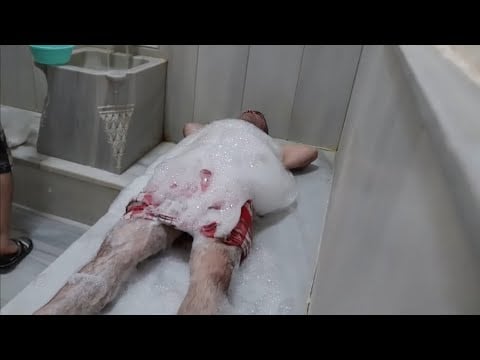 ASMR Turkish foam back massage  bath pouch shower