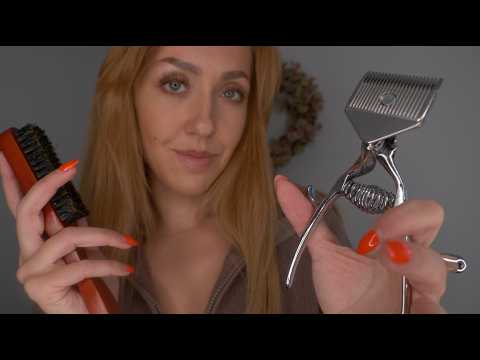 ASMR Barbershop - Eyebrow plucking, ear burning, shave, haircut, manual trimmer