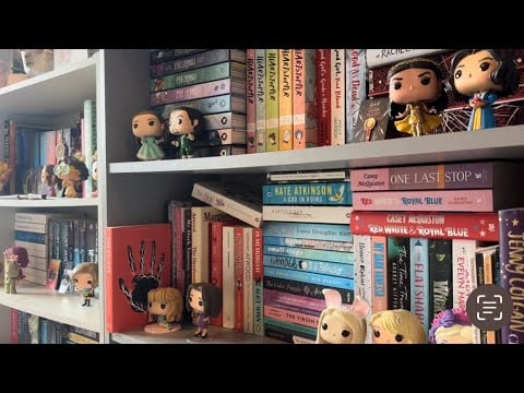 Lofi ASMR Bookshelf Tour (books triggers and close whispers) 