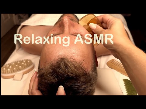 Relaxing ASMR Scalp, Face & Shoulder Massage on Male | Brushing for Sleep & Stress Relief