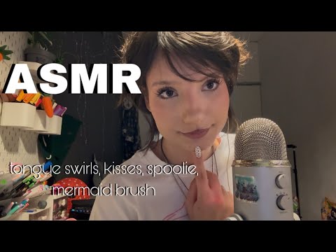 𑣲ASMR || tongue swirls, kisses, spoolie and mermaid brush 👄