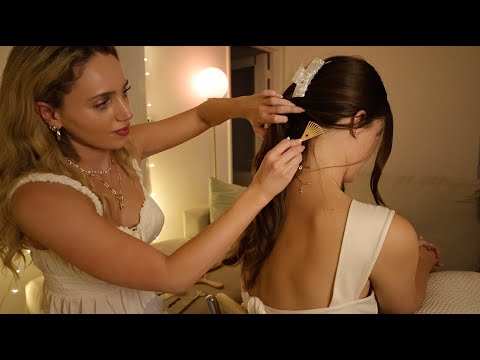 ASMR Playing With Each Other's Hair, Back Scratch, Tingly Tools, & Whispers With Eden 💖