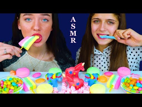 ASMR UNICORN PARTY, UFO WAFERS CANDY, EDIBLE CHOCOLATE UNICORN, GUMMY JELLY MUKBANG 먹방