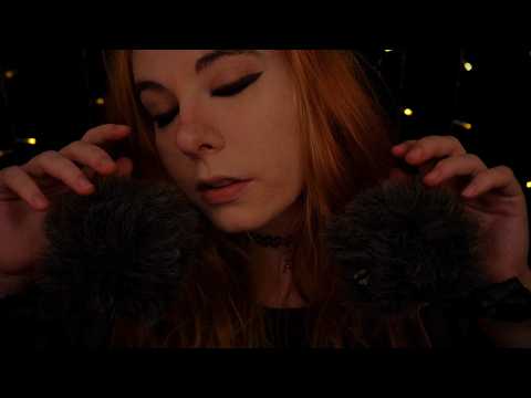 ASMR | close up ear to ear Whispering & Fuzzy Scratching - rain ambiance, ramble