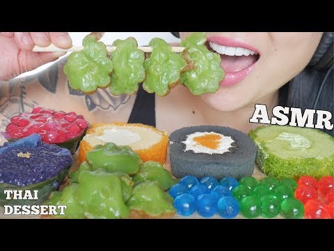 ASMR THAI SWEETS DESSERTS CAKE ROLL PUDDING JELLO BALLS (SOFT EATING SOUNDS) NO TALKING | SAS-ASMR