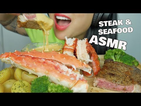 ASMR CHEESE FONDUE STEAK AND SEAFOOD *KING CRAB + LOBSTER (EATING SOUNDS) NO TALKING | SAS-ASMR