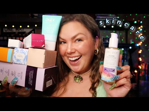 asmr/ 🌱huge skincare HAUL with xl nails🌱 (vegan + cruelty free)