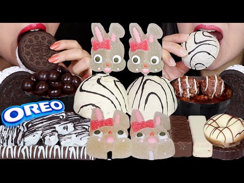 ASMR BLACK + WHITE BOMB CAKE, OREO ICE CREAM, JELLY POP, CHOCOLATE DONUT, MARSHMALLOW MOUSSE CAKE 먹방