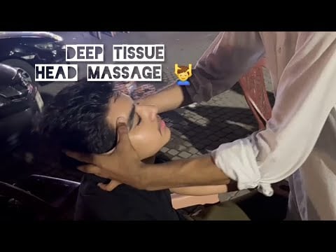 ASMR deep tissue head massage by local street barber💈👌