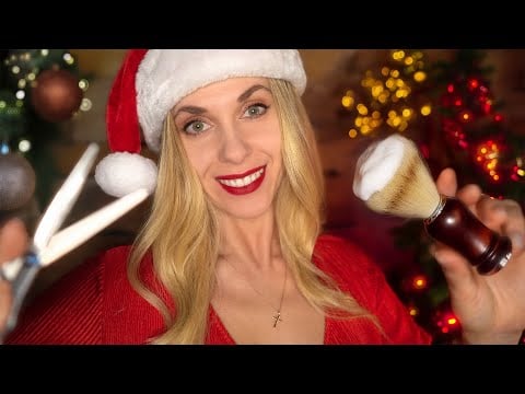 ASMR Christmas Barbershop - HAIRCUT, shave, oil massage, Personal Attention for sleep