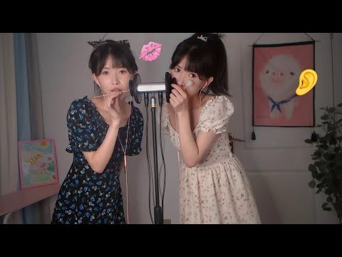 ASMR 雙胞胎酥麻木勺掏耳(口腔音 搓手) Twin Ear Cleaning(Mouth Sounds/Hand Sounds)