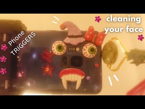 ASMR Cleaning Your Face, Jade Roller Over Camera, Camera Brushing, Camera Touching, Plucking