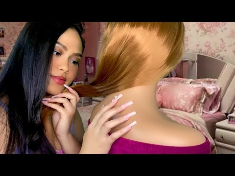 ASMR Girl Who’s OBSESSED W/ You Plays W/ Your Hair + Spa Facial & Back Scratch @ Sleepover Roleplay