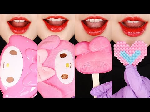 PINK FOOD ASMR MY MELODY ICE CREAM MUKBANG ASMR SANRIO GOODS ASMR SATISFYING EATING ASMR 🎀
