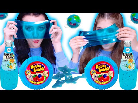 ASMR Blue Candy Race, Jelly Sheet, Jello Shooter Mukbang