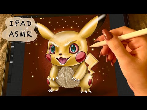 😴 iPad ASMR - Painting Pikachu 🌝 Clicky Whispers - Writing Sounds