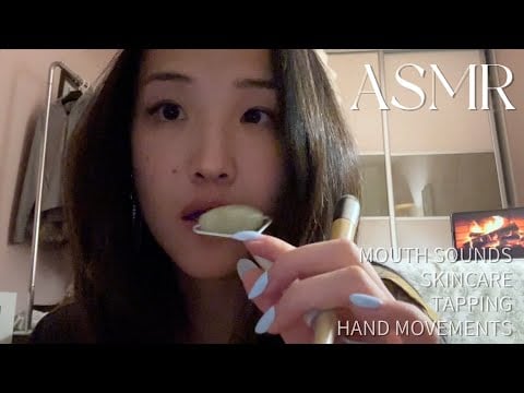 ASMR💆🏻‍♀️massage jade facial for u | mouth sounds, spit painting, hand rubbing, skin care🤍昏暗燈光下護膚按摩