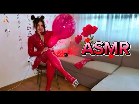 ASMR ALL RED | Balloon Blowing Up + Latex Gloves Sounds ♥️