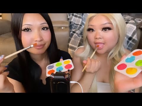 ASMR two girls spit paint you with edible paint (realistic) 🎨👩🏻‍🎨👩🏼‍🎨🖼️