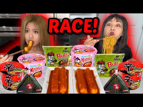 SPICY NOODLES RACE WITH GIANT TTEOKBOKKI & full week of eating