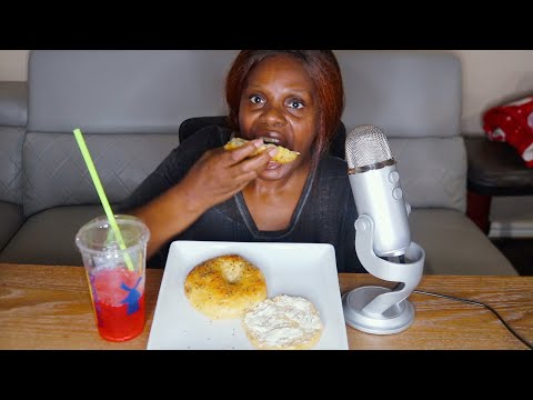 HOME MADE GARLIC HERB CREAM CHEESE BAGEL ASMR EATING SOUNDS