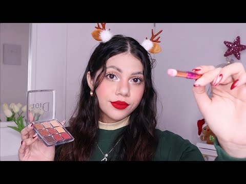 ASMR te hago un maquillaje para navidad🎄(mouth sounds) | Dámaris ASMR♡