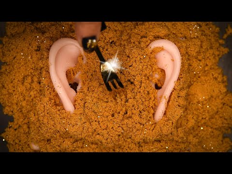 [Subtitles] ASMR Sound of digging kinetic sand with lots of gold dust (ear cleaning, cotton swabs)