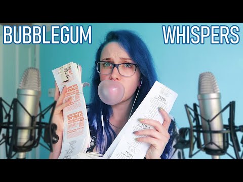 ASMR Bubblegum Chewing & Blowing Bubbles, Paper Receipt Organizing With Quiet Narrative Whispers