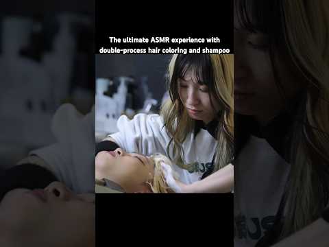 ASMR かわいい女性のヘアカラーチェンジ。眠くなるシャンプーの音で癒します。#shorts