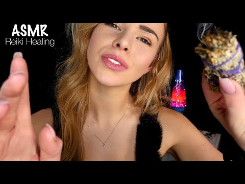 ASMR REIKI HEALING FOR SLEEP (Face Touching, Sage, Plucking, Hand Movements, Whispers, Crystals)