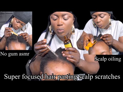ASMR no gum focused hair parting, scratching and deep massage between parted hair