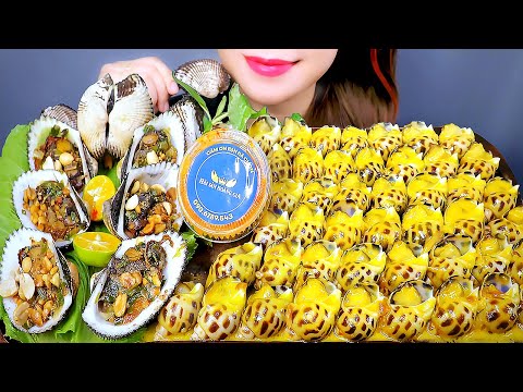 ASMR SWEET SNAILS WITH SALTED EGG SAUCE AND GRILLED HALF– CRENATE ARK WITH ONION FAT | LINH-ASMR