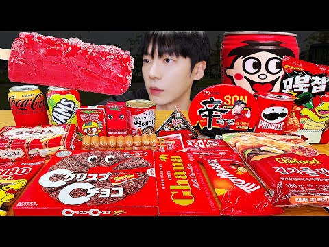 ASMR MUKBANG | 편의점 레드 디저트 아이스크림 먹방 꿀젤리 딸기맛 & PINK DESSERT HONEY JELLY CANDY